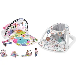 Fisher-Price Baby Gift Set Glow and Grow Kick & Play Piano Gym Baby Playmat & Musical Toy with Smart & Portable Baby Chair Sit-Me-Up Floor Seat with Developmental Toys & Machine Washable Sea