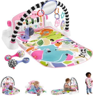 Fisher-Price Baby Gift Set Glow and Grow Kick & Play Piano Gym Pink Playmat & Musical Learning Toy with 2 Rattle Maracas for Newborns Ages 0  Months