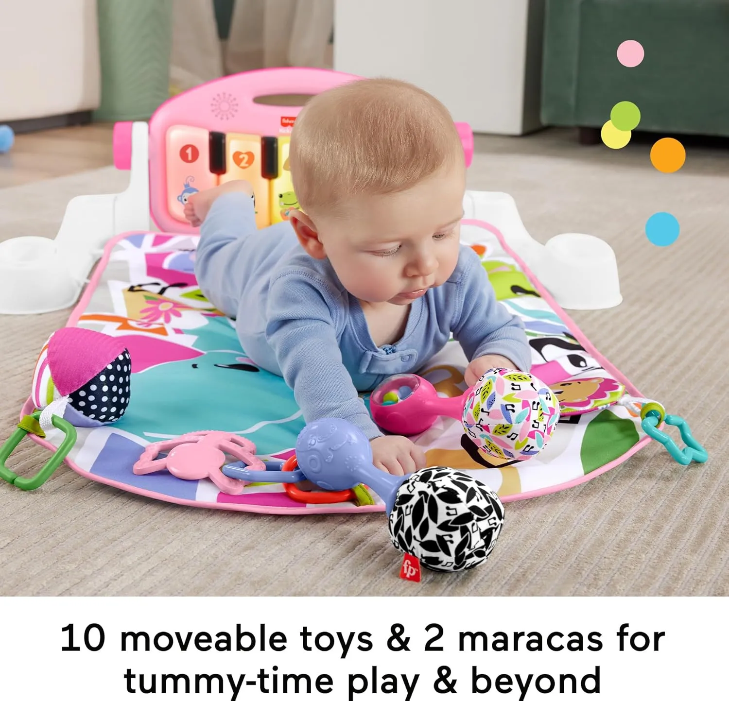Fisher-Price Baby Gift Set Glow and Grow Kick & Play Piano Gym Pink Playmat & Musical Learning Toy with 2 Rattle Maracas for Newborns Ages 0  Months