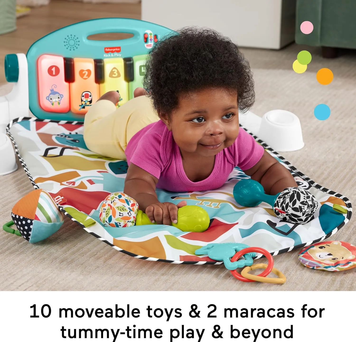 Fisher-Price Baby Musical Toy Set Glow and Grow Kick & Play Piano Gym Blue Playmat with 2 Rattle Maracas for Newborns Ages 0  Months