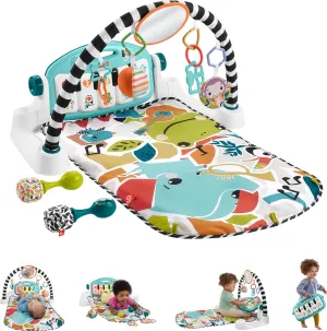 Fisher-Price Baby Musical Toy Set Glow and Grow Kick & Play Piano Gym Blue Playmat with 2 Rattle Maracas for Newborns Ages 0  Months