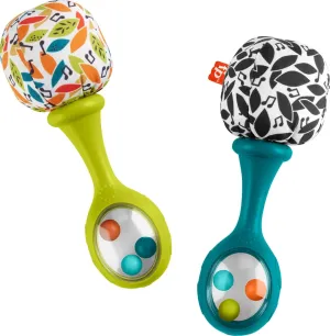 Fisher-Price Newborn Toys Rattle ‘n Rock Maracas, 2 Soft Musical Instruments for Developmental Play Babies Ages 3  Months, Neutral Colors
