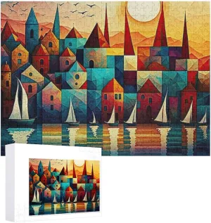 Fishing Village Colorful Impossible Puzzle for Adult and Kids Hard Challenge 1000 Piece Puzzles Recycled Jigsaw Puzzles for Game Home Decor