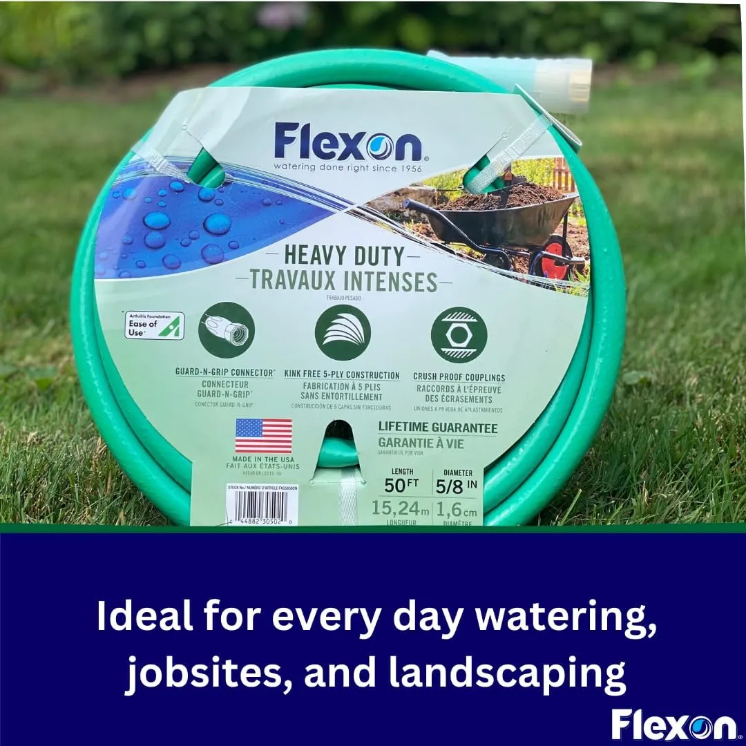 Flexon FXG58100 5/8-Inch x 100-Foot Heavy Duty 5-Ply Forever Garden Hose, Green