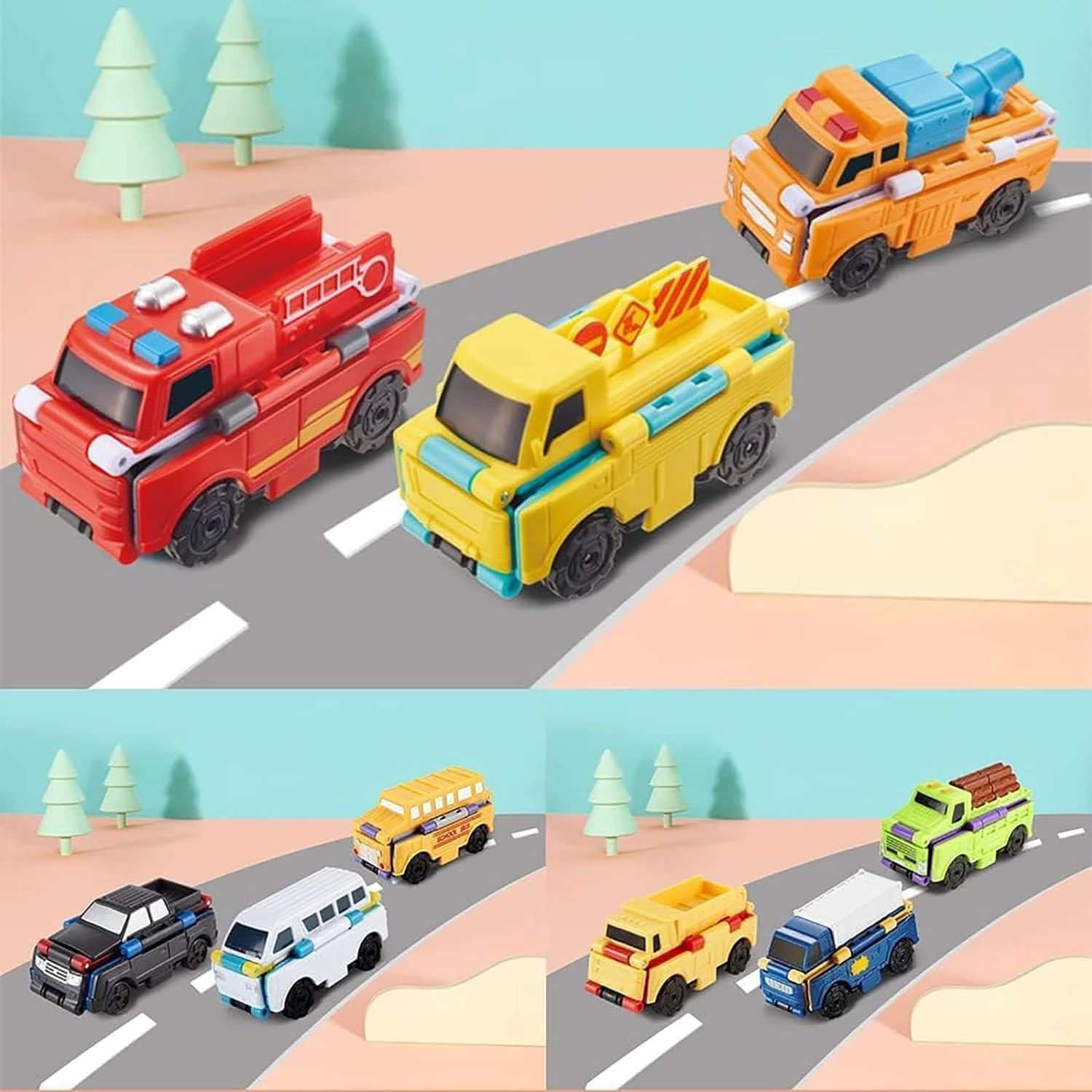 Flip Racers Transformable Cars Dual-Design Toy Cars Pull Back Vehicle Playset Flip Racers Transformable Cars Kiddie Corner,Gifts for Toddlers Birthday Stuffers Creative (Hh)