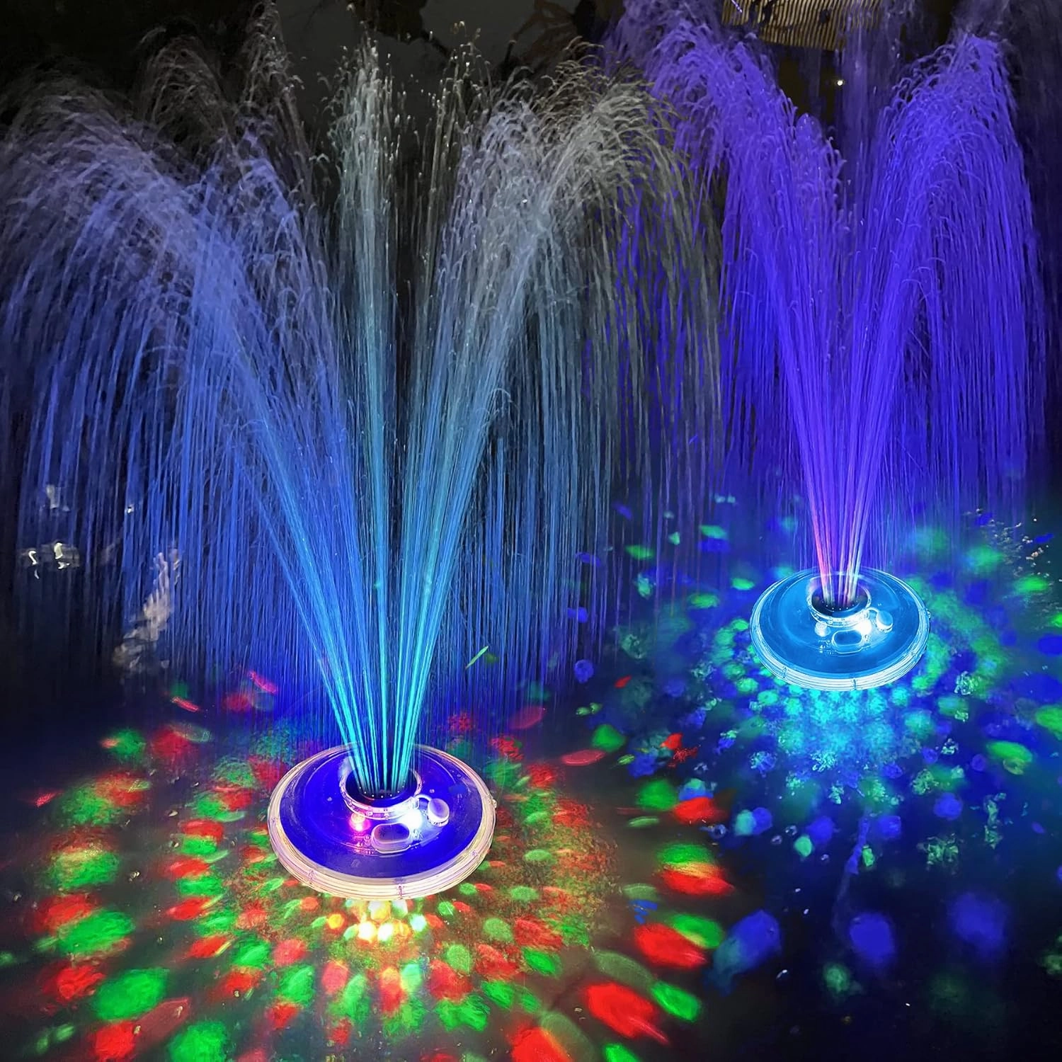 Floating Water Fountain with Underwater Lights, Rechargeable Battery Powered Pump Outdoor, 2 Modes Sprinkler Waterfall fountain for Inground Above Ground Pool, Pond-1PC