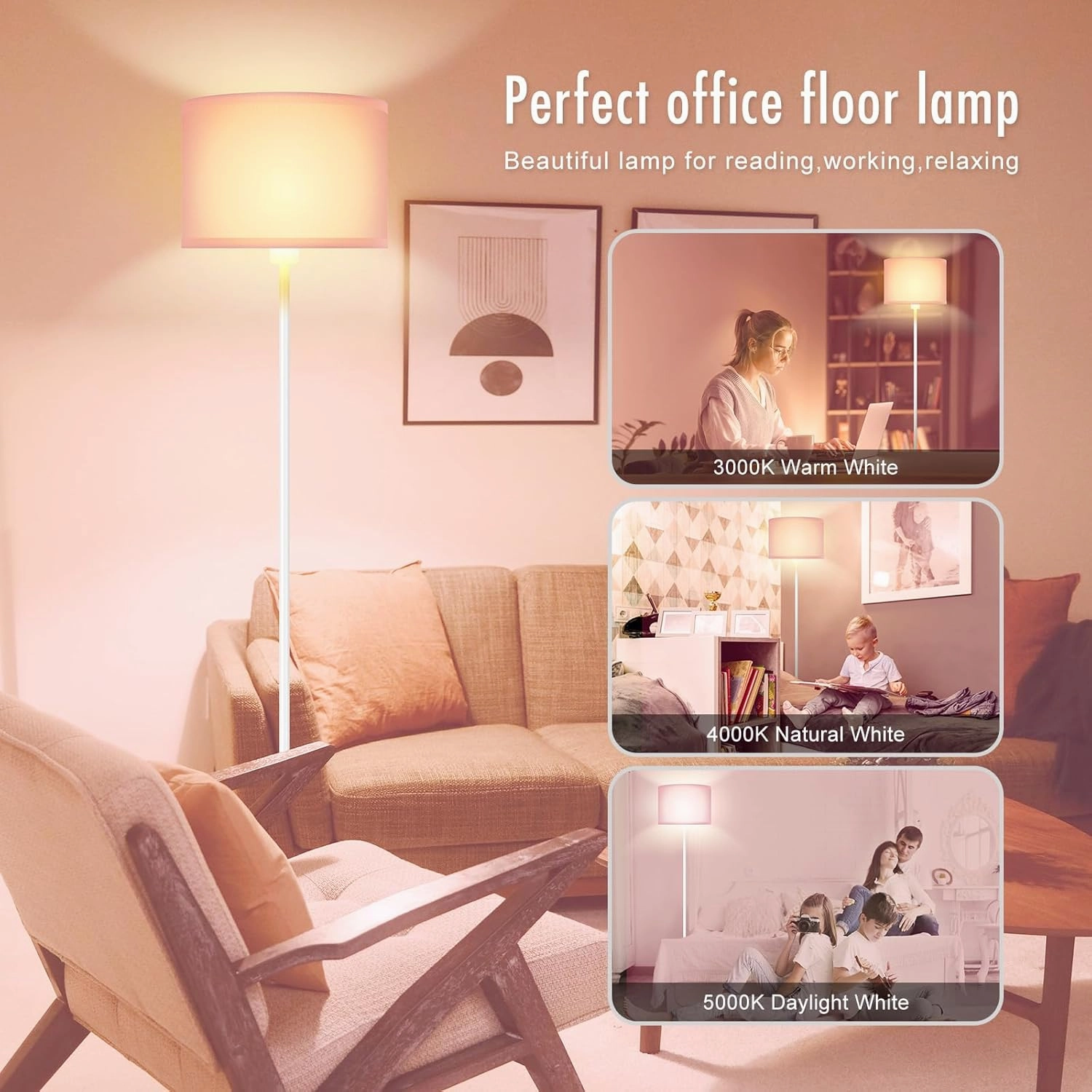 Floor Lamp, Standing Lamp, Short Floor Lamps with Pink Lampshade, 59" Tall Lamps for Bedroom, Foot Switch, Simple Corner Pole Lamp for Kids Room, Girls Room, Living Rooms, Office(NO Bulb, E26 Base)