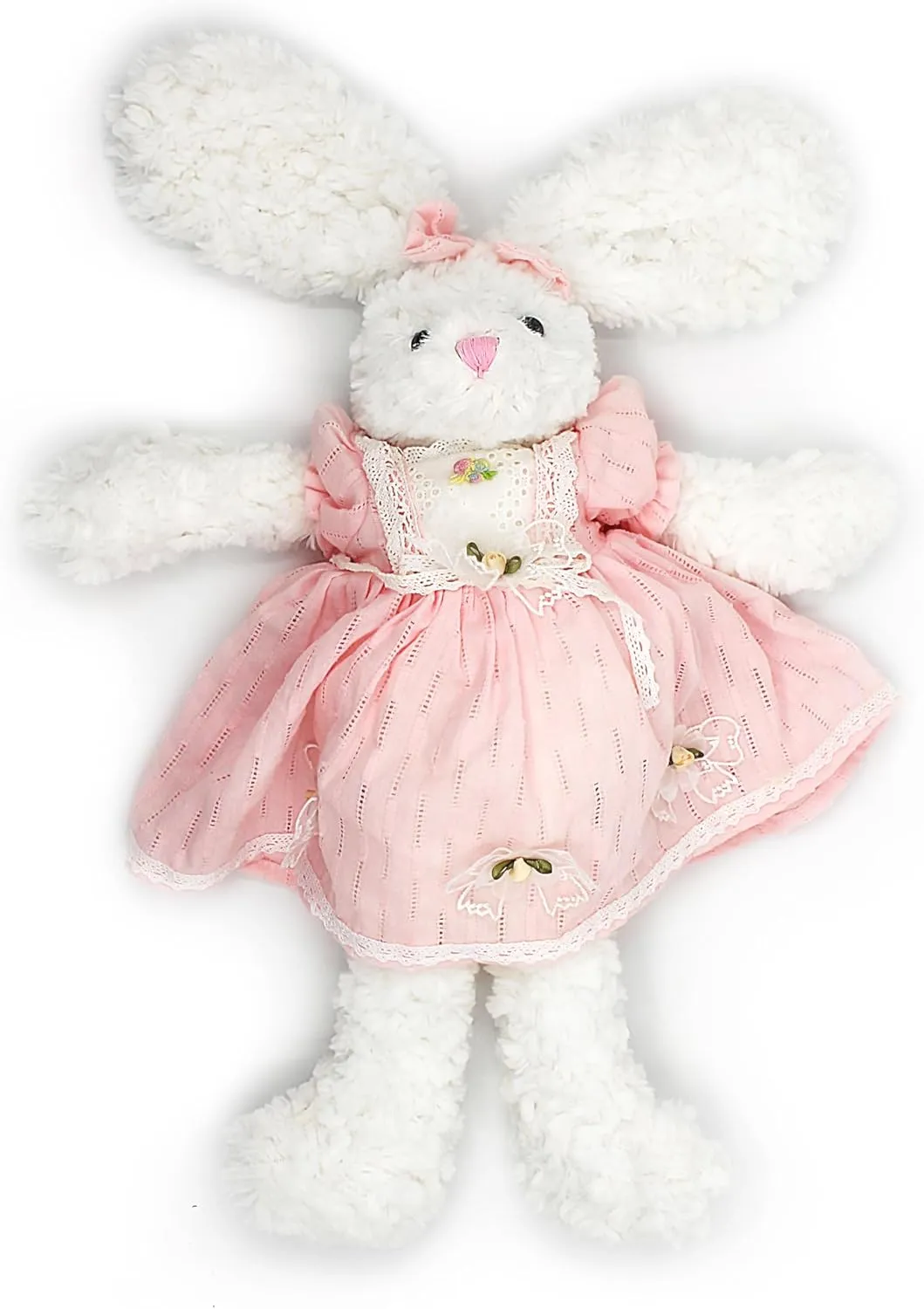 Floppy Bunny Stuffed Animals in Dress for Baby Girls Plush Toys 18 Inch (Pink Lolita Floral Dress)