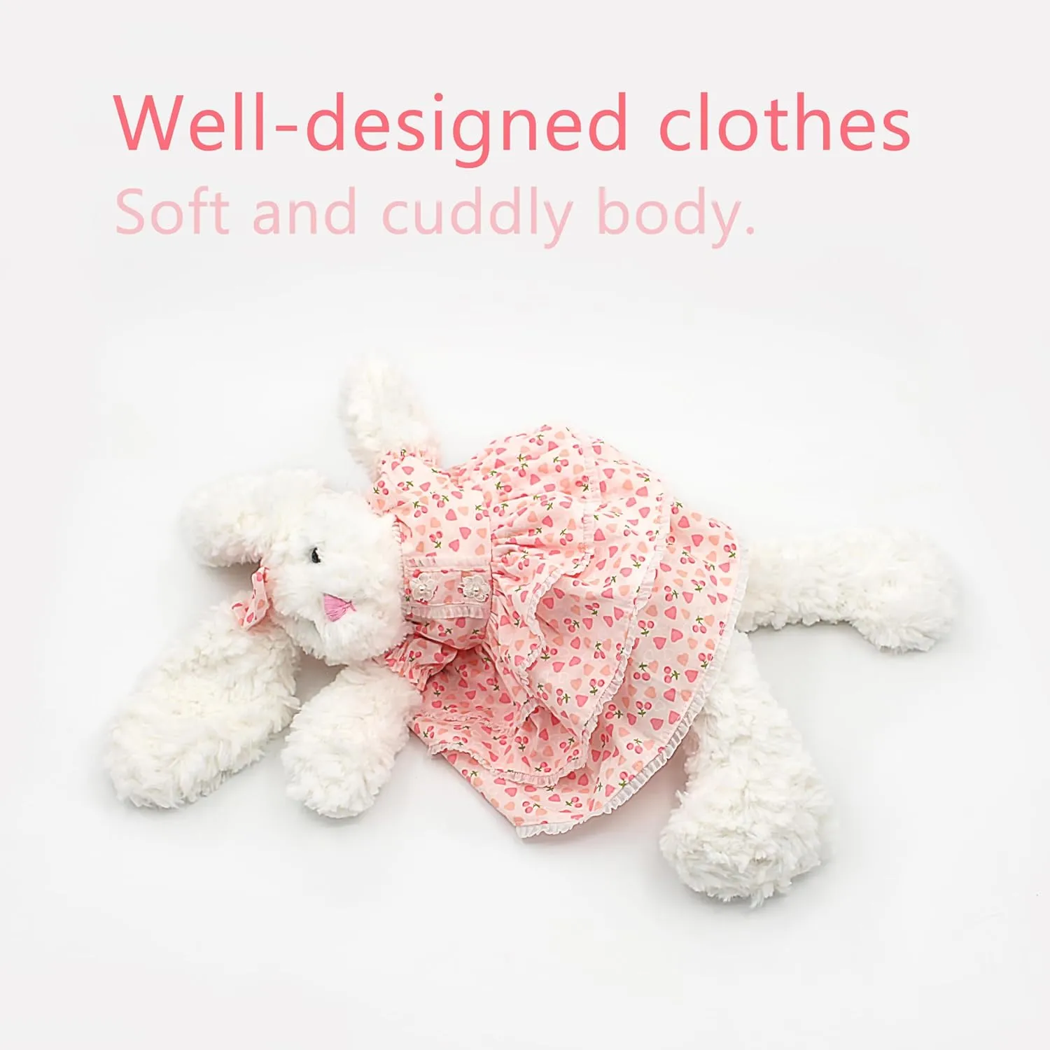 Floppy Bunny Stuffed Animals in Dress for Baby Girls Plush Toys 18 Inch (Pink Lolita Floral Dress)