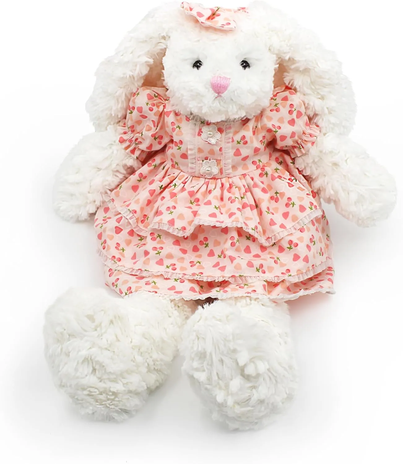 Floppy Bunny Stuffed Animals in Dress for Baby Girls Plush Toys 18 Inch (Pink Lolita Floral Dress)