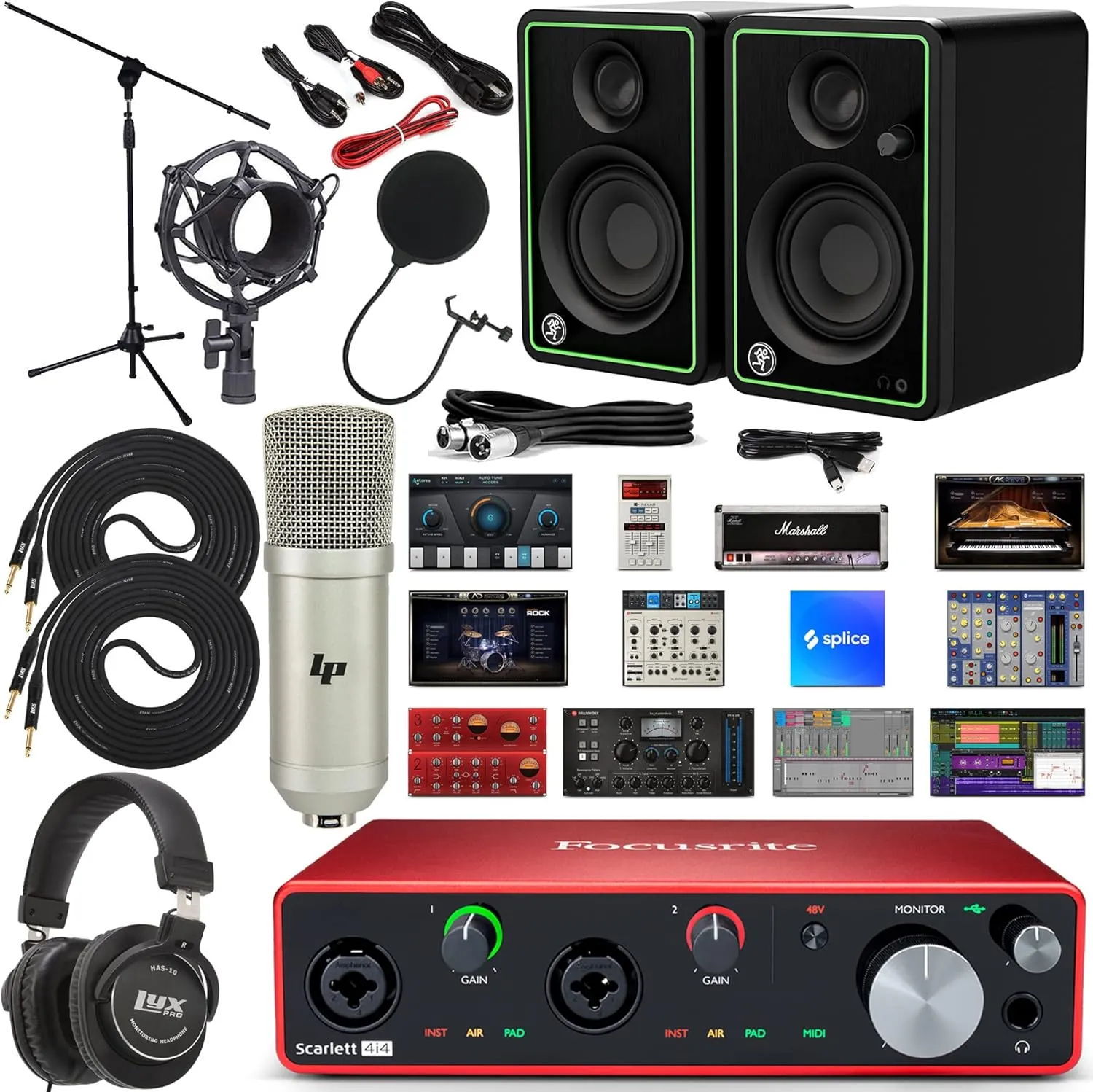 Focusrite Scarlett 4i4 4x4 USB Audio Interface with Creative Music Production Software Kit, CR3-X Studio Monitors, Professional Headphones & 1/4 Instrument Cables