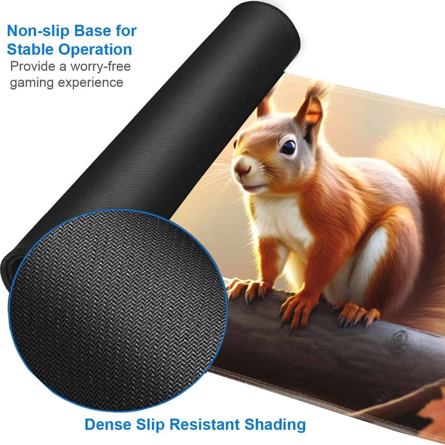 for MTG Playmat   Drawstring Travel Pouch   6 Dice Counter, for Trading Card Game Playmats or Mouse Pad, Anti-Slip Rubber 24 x 14 in, Animals Cute Squirrel for TCG Playmat (No with Zone)