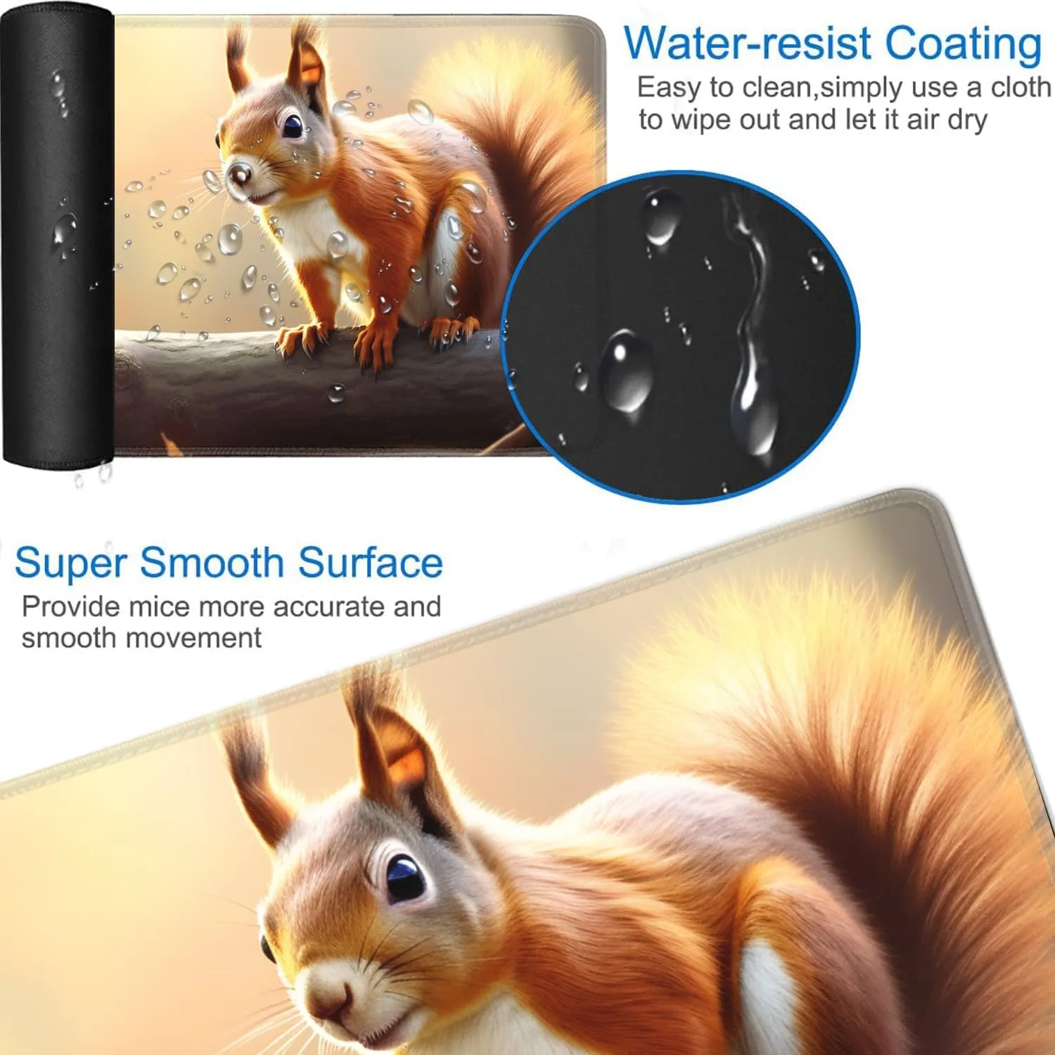 for MTG Playmat   Drawstring Travel Pouch   6 Dice Counter, for Trading Card Game Playmats or Mouse Pad, Anti-Slip Rubber 24 x 14 in, Animals Cute Squirrel for TCG Playmat (No with Zone)