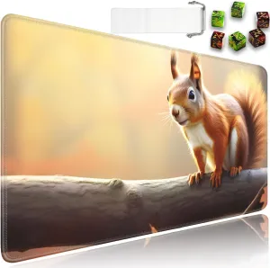 for MTG Playmat   Drawstring Travel Pouch   6 Dice Counter, for Trading Card Game Playmats or Mouse Pad, Anti-Slip Rubber 24 x 14 in, Animals Cute Squirrel for TCG Playmat (No with Zone)