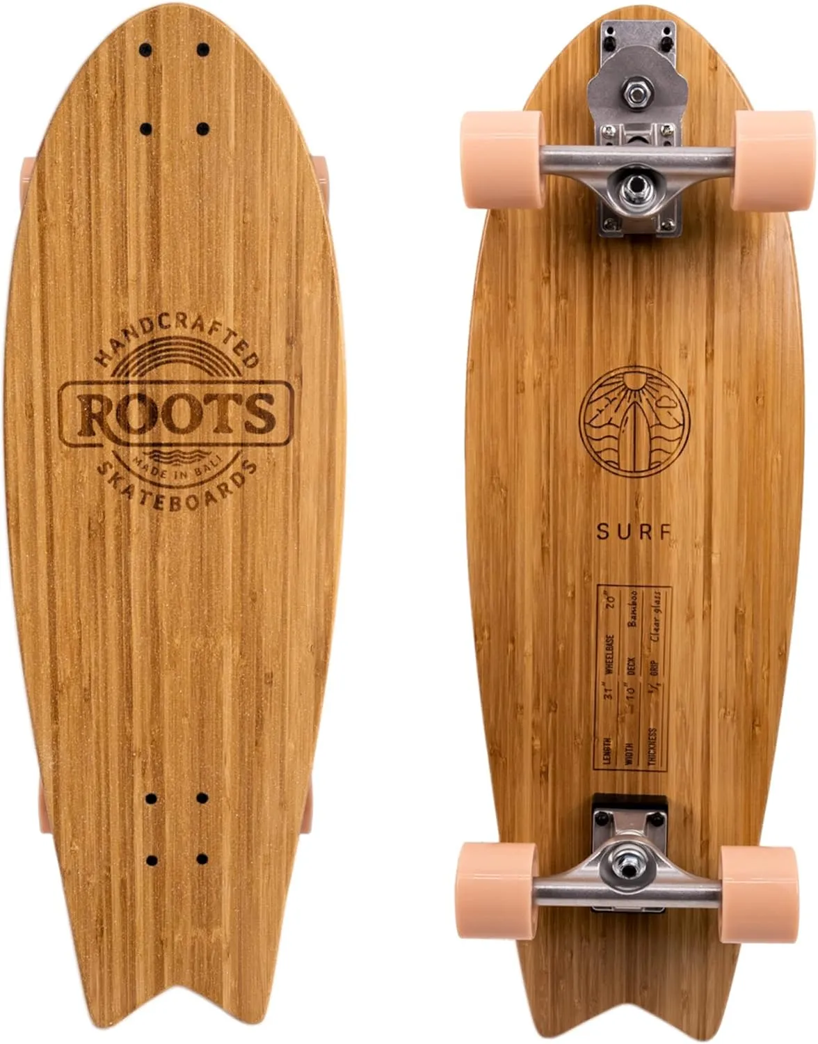 for Onshore Surfing Training & Coaching - Custom-Made Surf Skateboard with 31" X-Large Bamboo Lightweight & Anti-Slip Deck | Adjustable Truck Flexibility - Stylish Carry On Bag