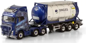 for WSI for Volvo FH4 for Globetrotter XL 6X2 TWINSTEER Container Trailer - 3 AXLE for INGO Dinges 1/50 Truck Pre-Built Model