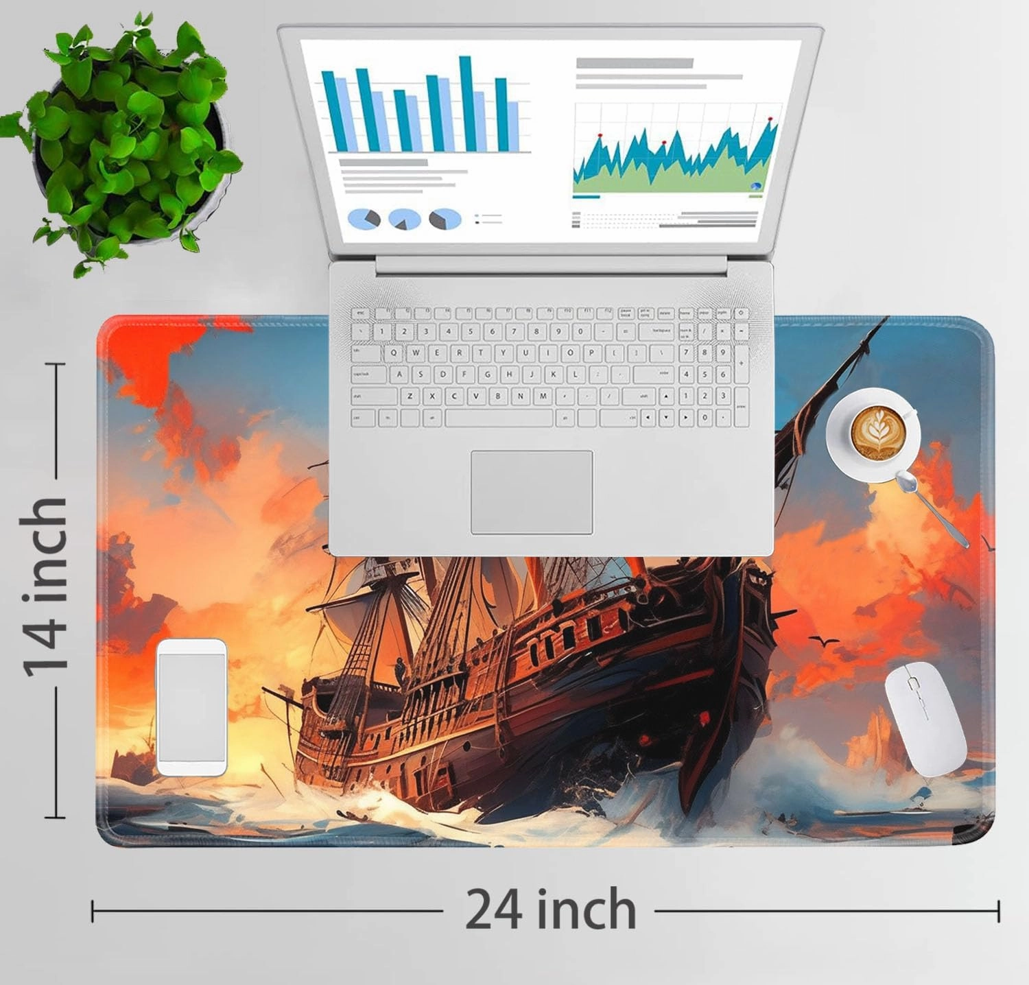 for MTG Playmat   Drawstring Travel Pouch   6 Dice Counter, for Tabletop Trading Card Game Playmats or Large Mouse Pad, Anti-Slip Rubber 24 x 14 in, Pirate Ship Sailing on The Sea for TCG Playmat