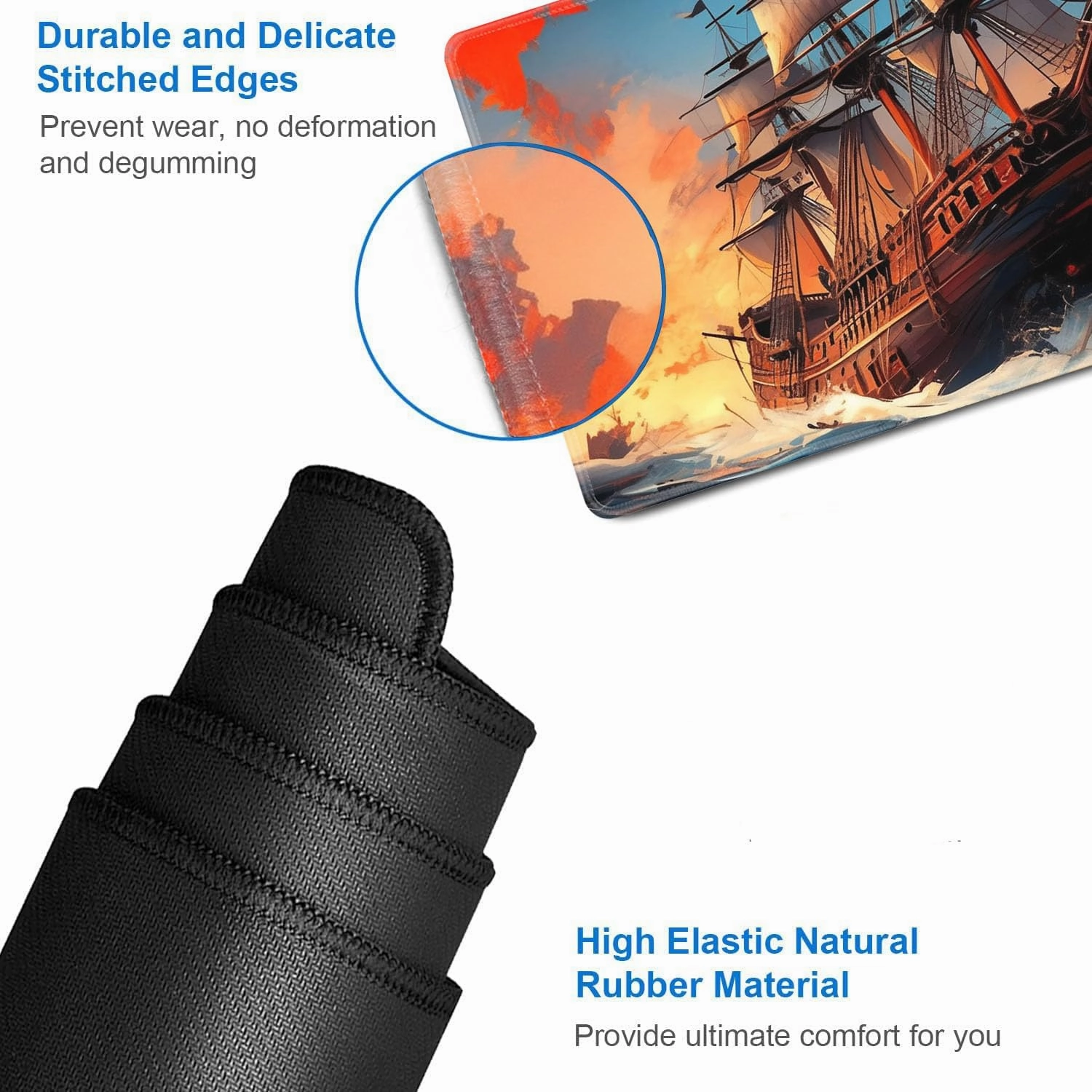 for MTG Playmat   Drawstring Travel Pouch   6 Dice Counter, for Tabletop Trading Card Game Playmats or Large Mouse Pad, Anti-Slip Rubber 24 x 14 in, Pirate Ship Sailing on The Sea for TCG Playmat