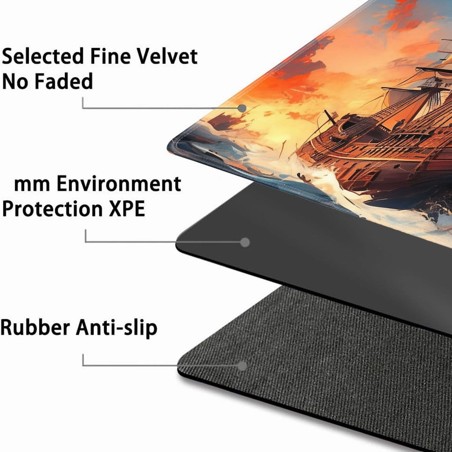 for MTG Playmat   Drawstring Travel Pouch   6 Dice Counter, for Tabletop Trading Card Game Playmats or Large Mouse Pad, Anti-Slip Rubber 24 x 14 in, Pirate Ship Sailing on The Sea for TCG Playmat