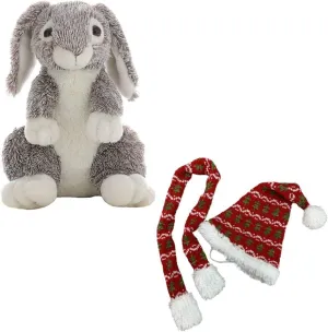 Forest The Happy Bunny 16 Inch Plush, Soft Holiday Bunny Stuffed Animal with Festive Knit Hat & Scarf, Adorable Christmas Plush Toy for Kids & Gifts