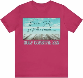 Forgotten Coast Dear Self Beach Dock Ocean Beach Adult Short Sleeve T- Shirt Berry L