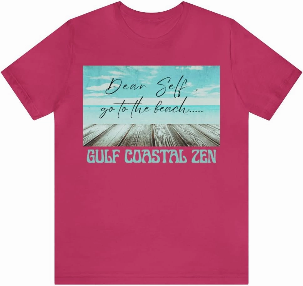 Forgotten Coast Dear Self Beach Dock Ocean Beach Adult Short Sleeve T- Shirt Berry L