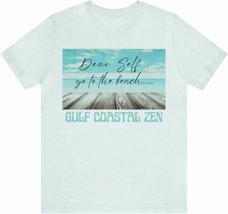 Forgotten Coast Dear Self Beach Dock Ocean Beach Adult Short Sleeve T- Shirt Heather Ice Blue M