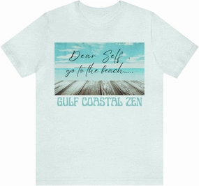 Forgotten Coast Dear Self Beach Dock Ocean Beach Adult Short Sleeve T- Shirt Heather Ice Blue M