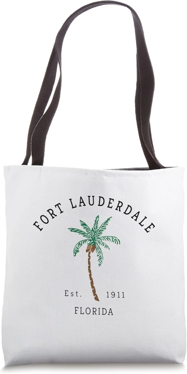 Fort Lauderdale Florida Colorful Palm Tree Retro Novelty Tote Bag