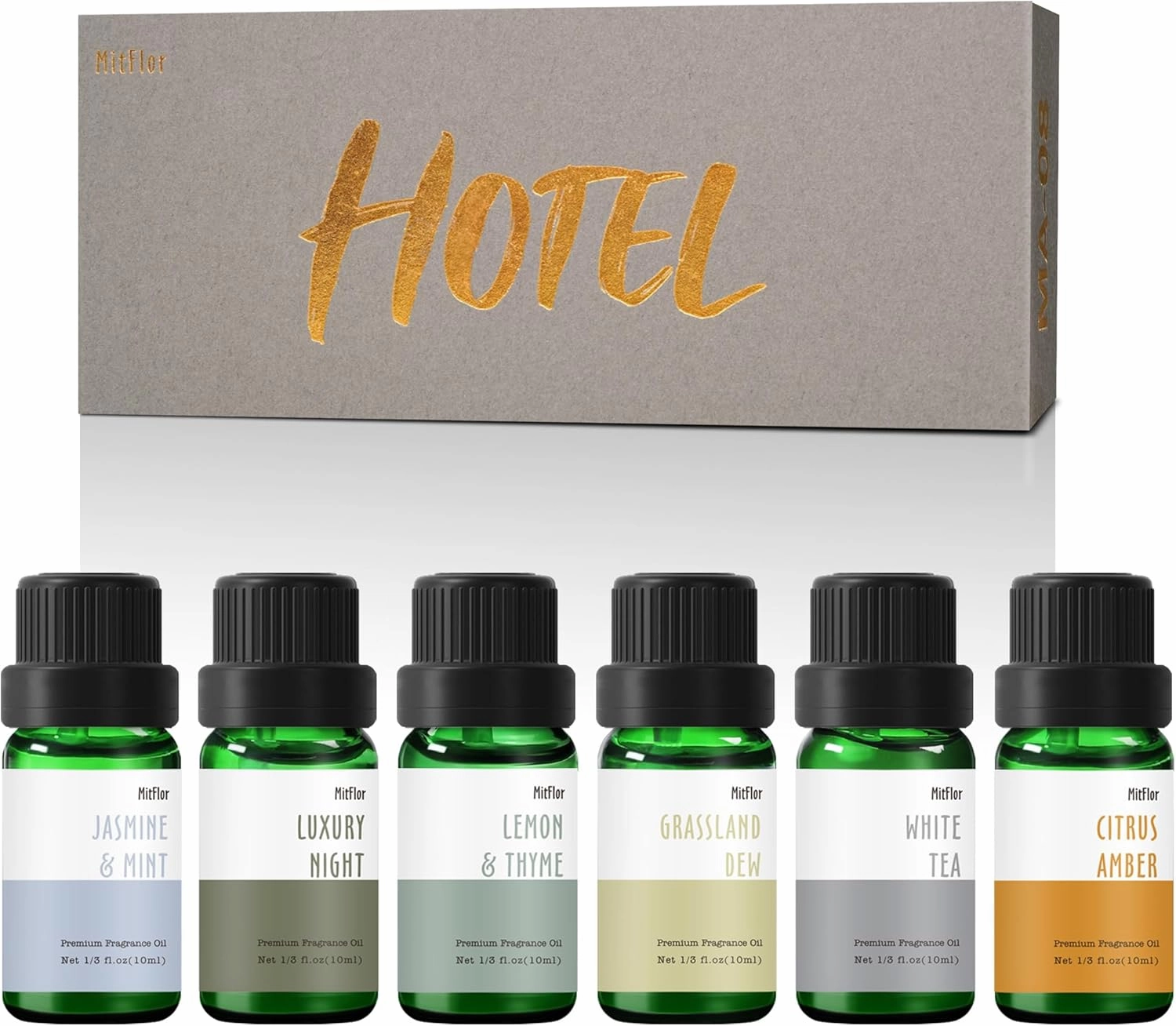 Fragrance Oils, MitFlor Hotel Collection Diffuser Oil for Home, Soap & Candle Making Scents, Aromatherapy Essential Oils Set 6x10ml, Lemon & Thyme, Citrus Amber, White Tea and More