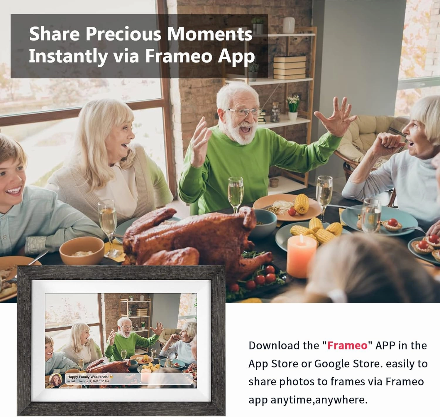 Frameo 10.1 Inch WiFi Digital Picture Frame，1280 * 800IPS HD Cloud Smart Digital Photo Frame,32GB Storage, Wall Mountable, Auto-Rotate,Easy to Share Photos or Videos via FRAMEO APP （Wood Frame）