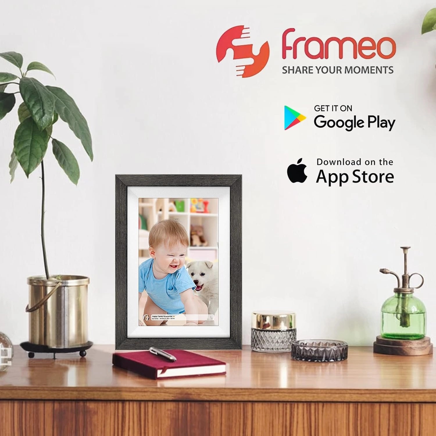 Frameo 10.1 Inch WiFi Digital Picture Frame，1280 * 800IPS HD Cloud Smart Digital Photo Frame,32GB Storage, Wall Mountable, Auto-Rotate,Easy to Share Photos or Videos via FRAMEO APP （Wood Frame）