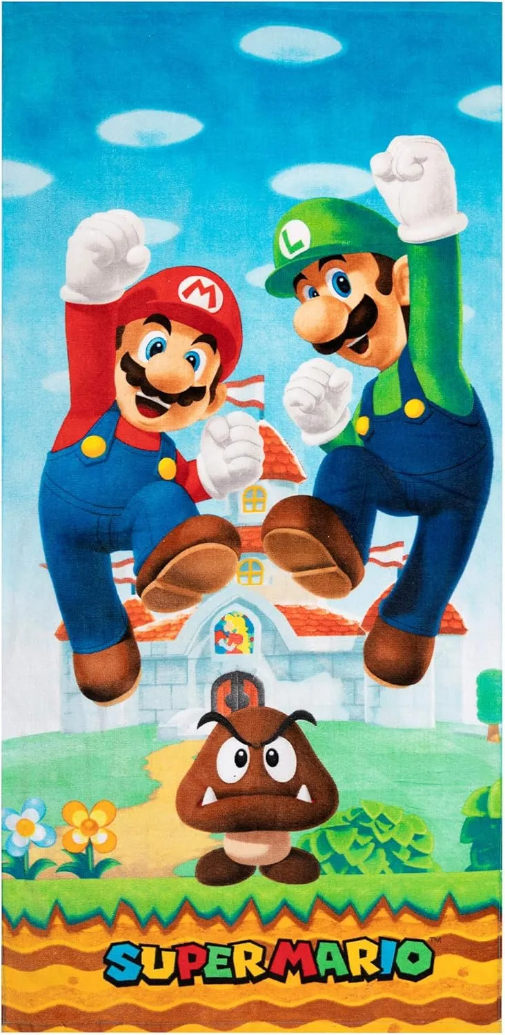Franco Super Mario "Official Nintendo" Kids Super Soft Cotton Bath/Pool/Beach Towel, 58 in x 28 in