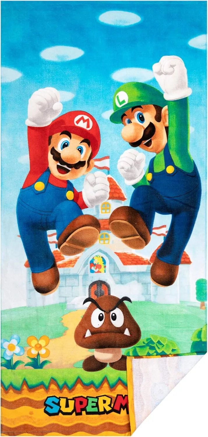 Franco Super Mario "Official Nintendo" Kids Super Soft Cotton Bath/Pool/Beach Towel, 58 in x 28 in