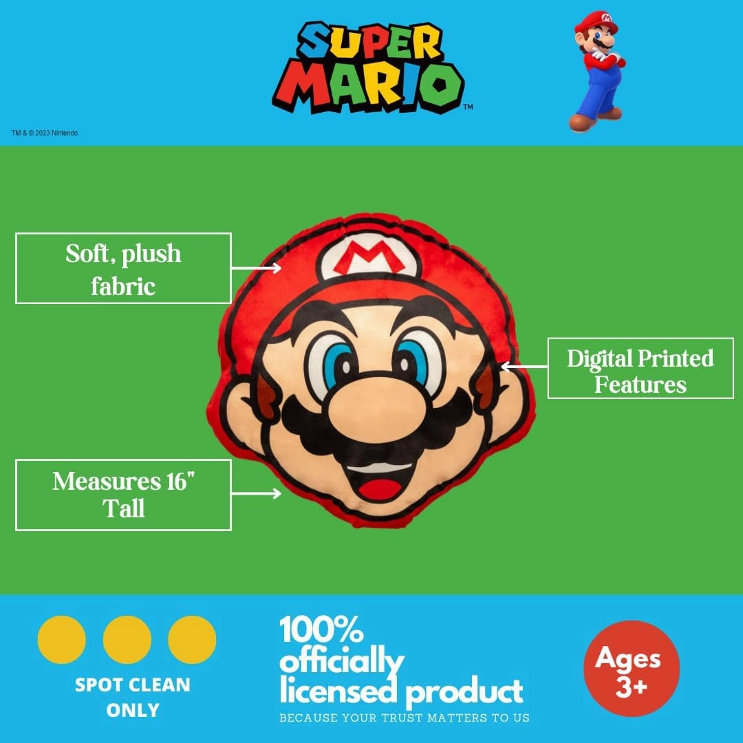 Franco Anime Gaming Bedding Soft Cozy Plush Decorative Pillow, One Size, Super Mario