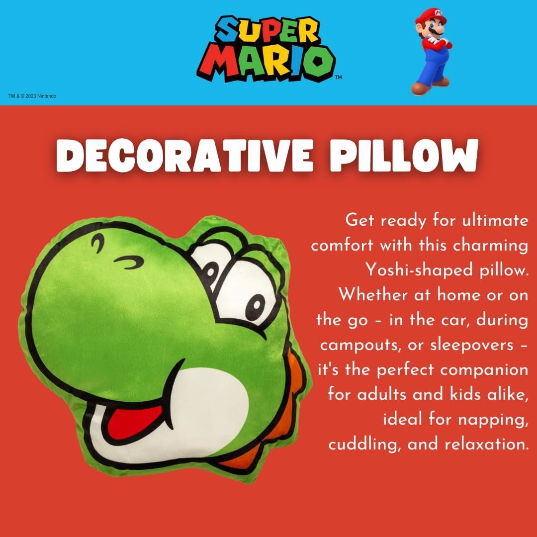 Franco Anime Gaming Bedding Super Soft Cozy Plush Decorative Pillow, One Size, Yoshi