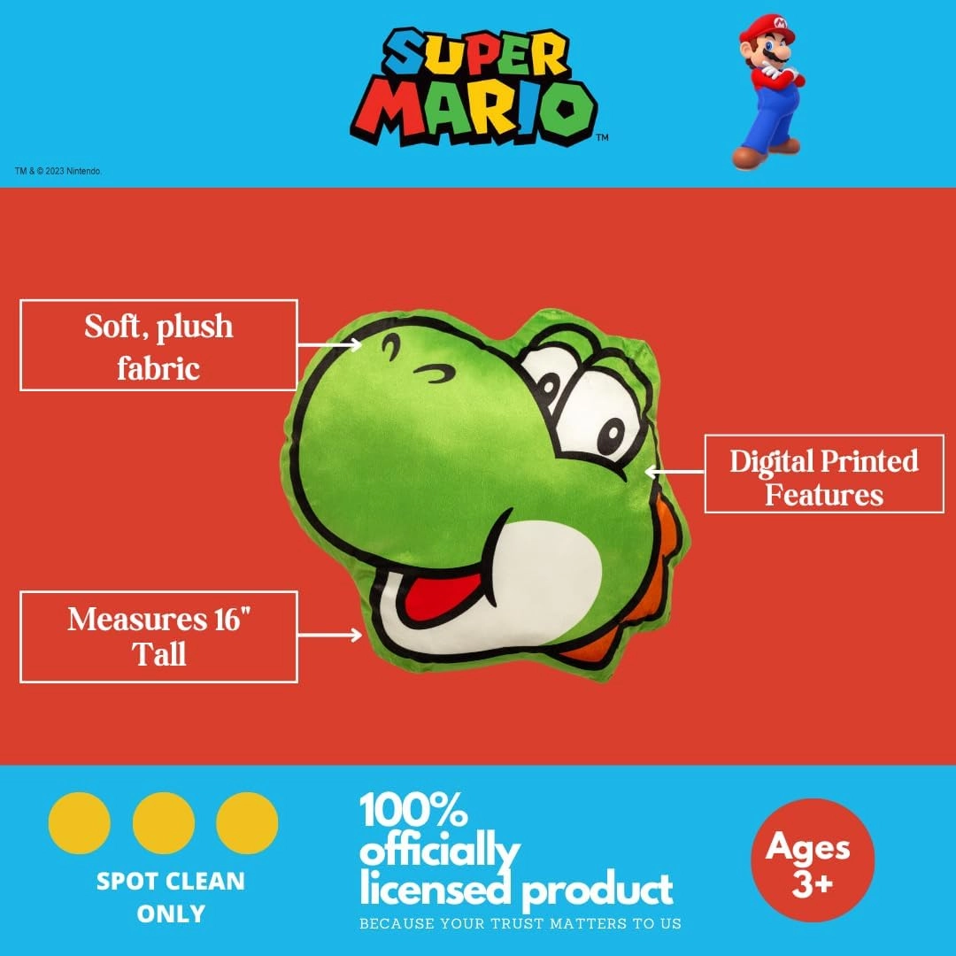 Franco Anime Gaming Bedding Super Soft Cozy Plush Decorative Pillow, One Size, Yoshi