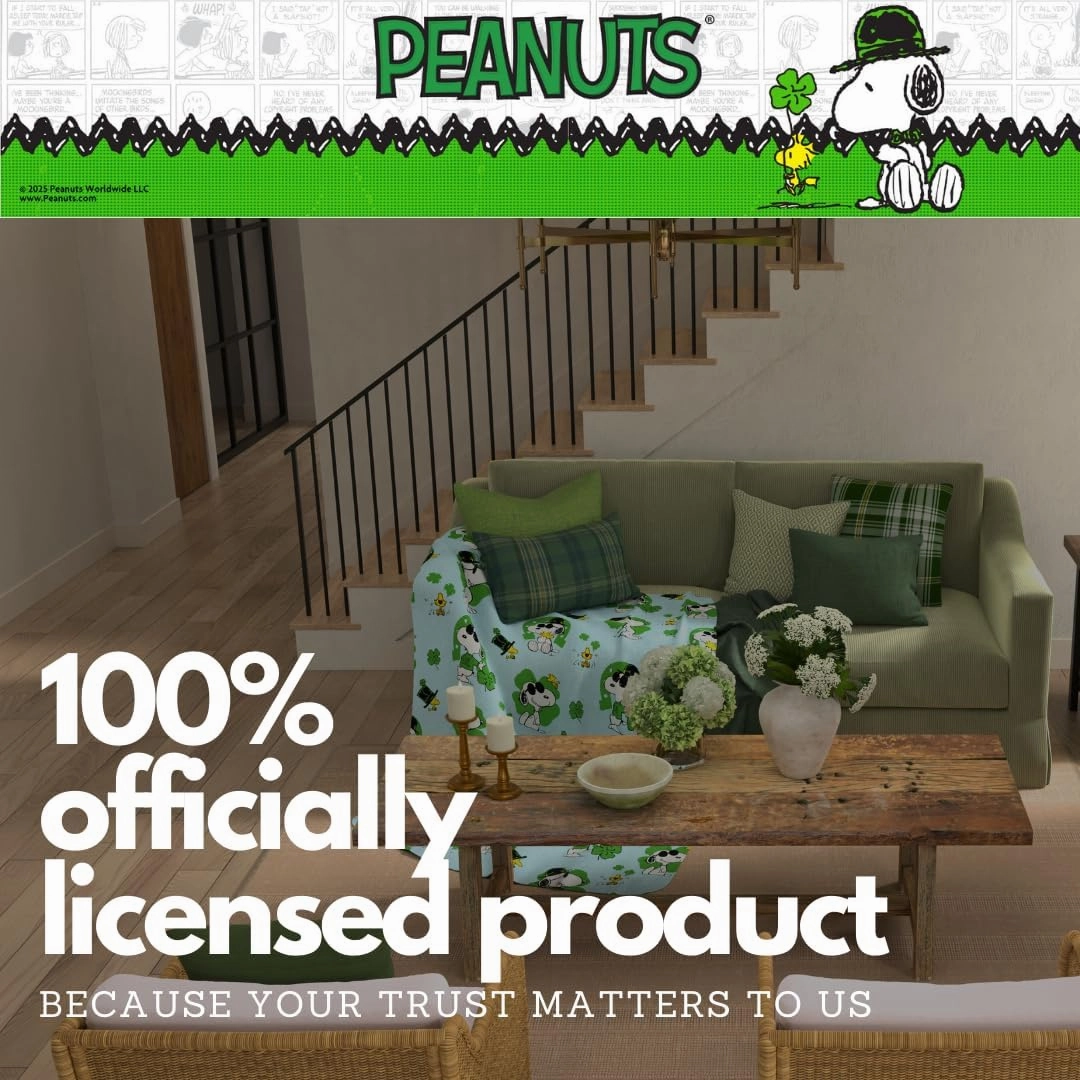 Franco Collectibles Peanuts St. Patricks Bedding Super Soft Cozy Plush Throw, 46 in x 60 in, (Officially Licensed Product)