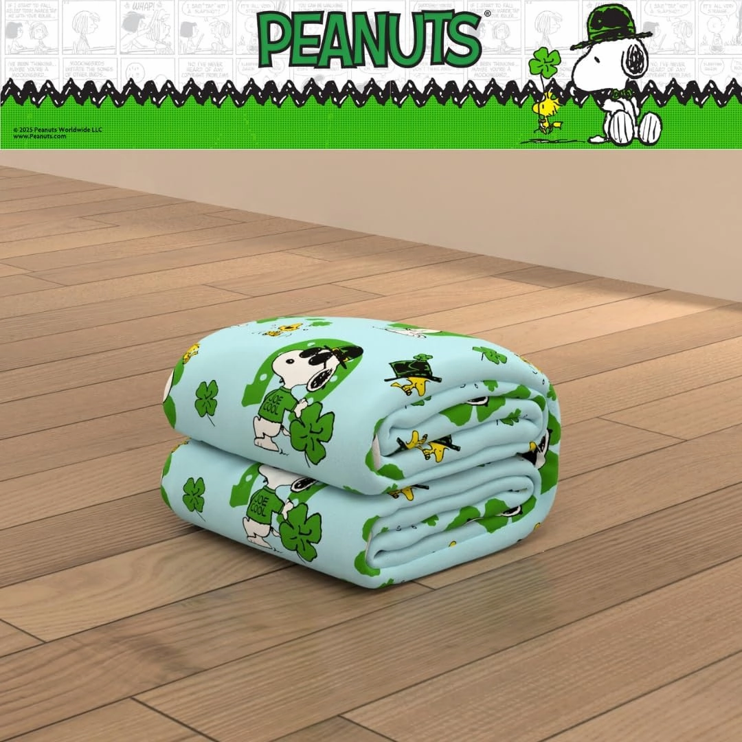 Franco Collectibles Peanuts St. Patricks Bedding Super Soft Cozy Plush Throw, 46 in x 60 in, (Officially Licensed Product)