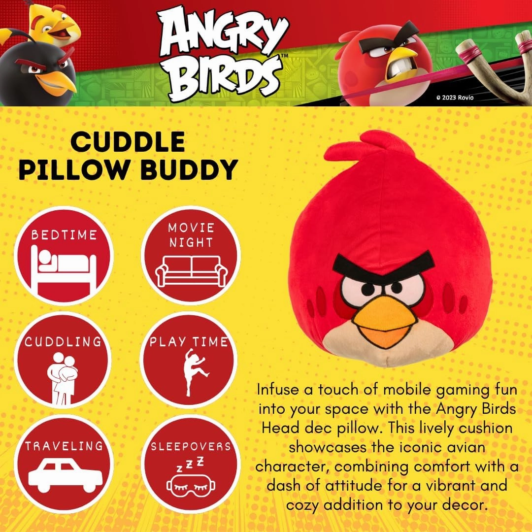 Franco Gaming Bedding Super Soft Plush Decorative Pillow, One Size, Angry Birds