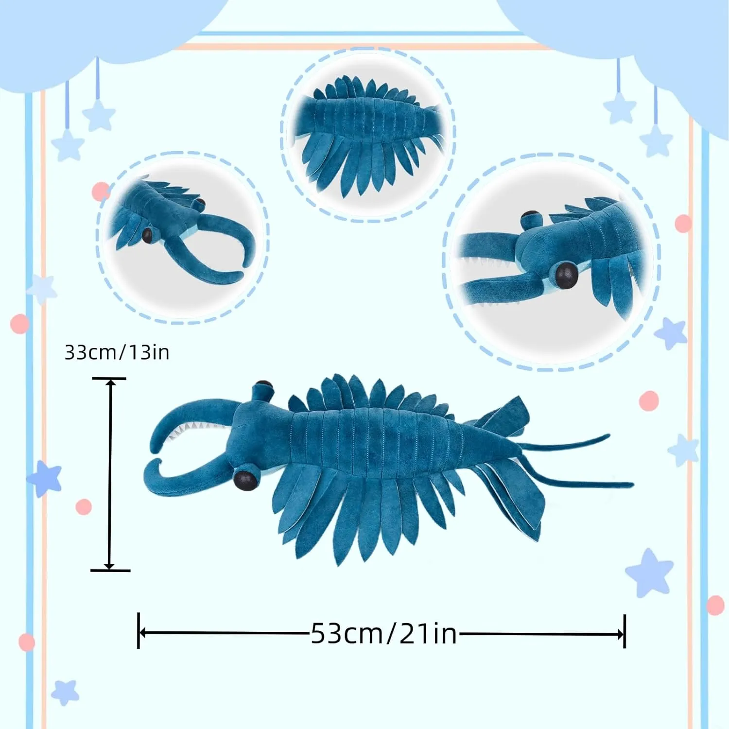 FRANKIEZHOU Simulation Anomalocaris Arthropod Plush-Blue 21" Cambrian Ancient Sea Shrimp Stuffed Animal,Soft Shrimp Plush Toy, Stuffed Toy,Cuddly Toys,Gifts for Kids