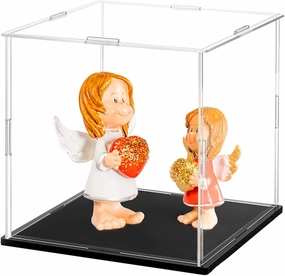 Frcctre 2 Pack Clear Acrylic Display Case with Black Base, 6x6x6 Inch Square Acrylic Display Box Self-Assembly Cube Dustproof Protection Showcase for Action Figures Toys Collectibles