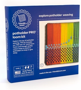 Friendly Loom Potholder Pro Weaving Kit | 10”x10” Sturdy Metal Loom and Quality Cotton Weaving Loops | Complete Kit to Weave 2 Large, Durable Potholders | Made in The USA