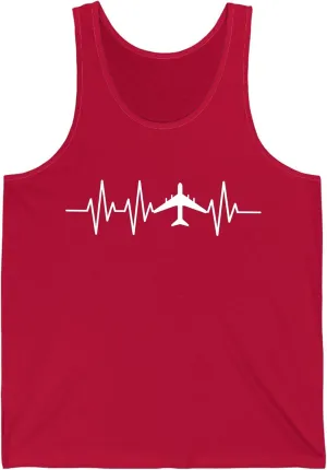 Funny Airplane Heartbeat Pilot Flying Cool Aviator Tank Top for Men Women