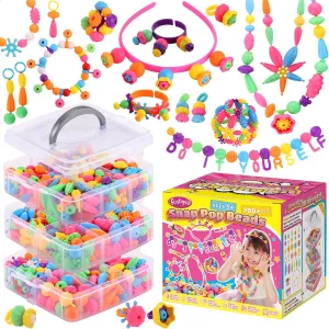 Funtopia Pop Beads, 700  Pcs Arts and Crafts for Kids 4-6, Snap Beads DIY Bracelet Necklace Ring Anklet Set, Birthday Party Creativity Toys for Girls Toddlers Ages 3 4 5 6 (X-Large)