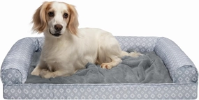 Furhaven Cozy Memory Foam Dog Bed for Large/Medium Dogs w/ Removable Bolsters & Washable Cover, For Dogs Up to 55 lbs - Plush & Diamond Print Nest Top Sofa - Gray, Large