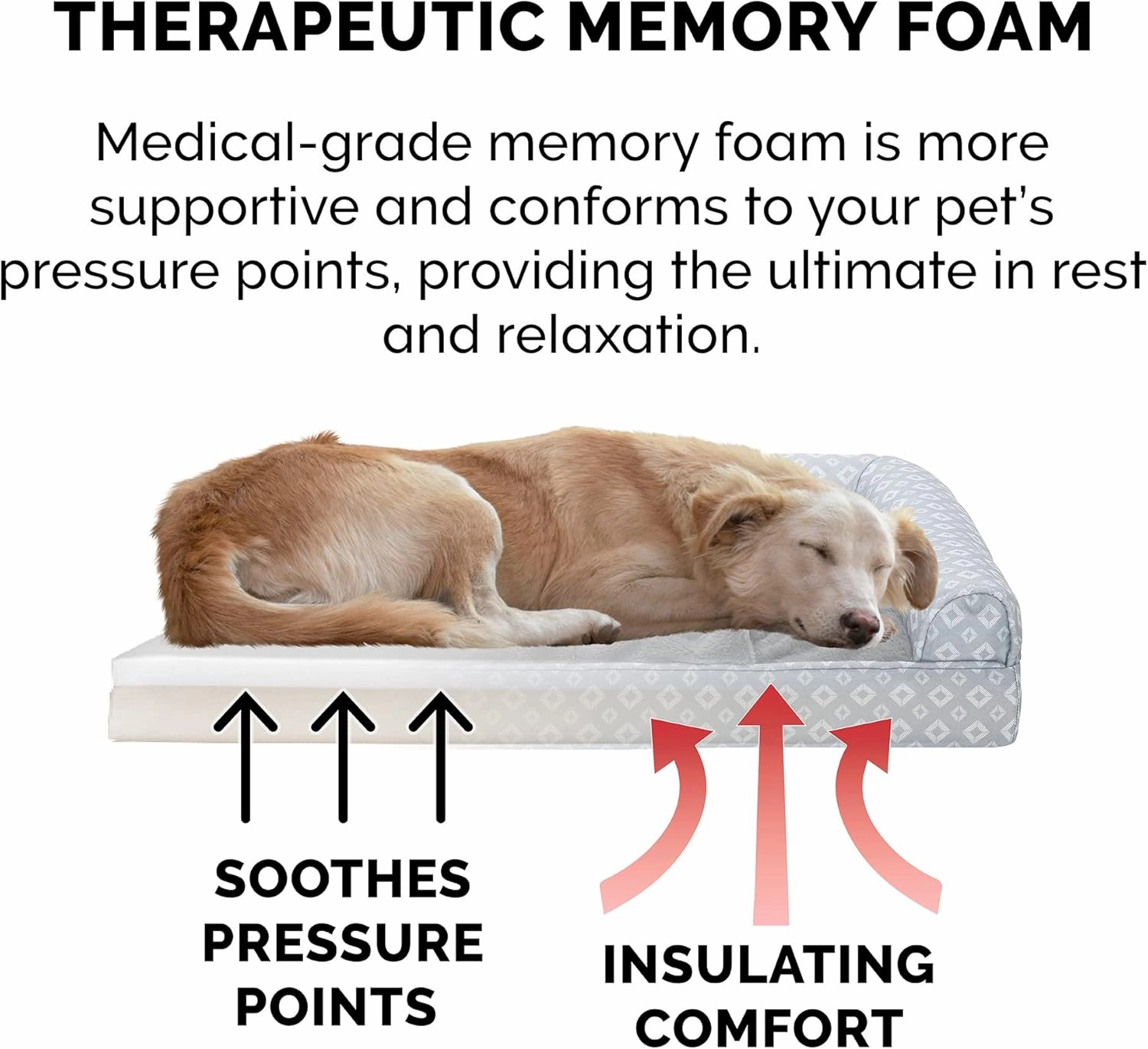 Furhaven Cozy Memory Foam Dog Bed for Large/Medium Dogs w/ Removable Bolsters & Washable Cover, For Dogs Up to 55 lbs - Plush & Diamond Print Nest Top Sofa - Gray, Large