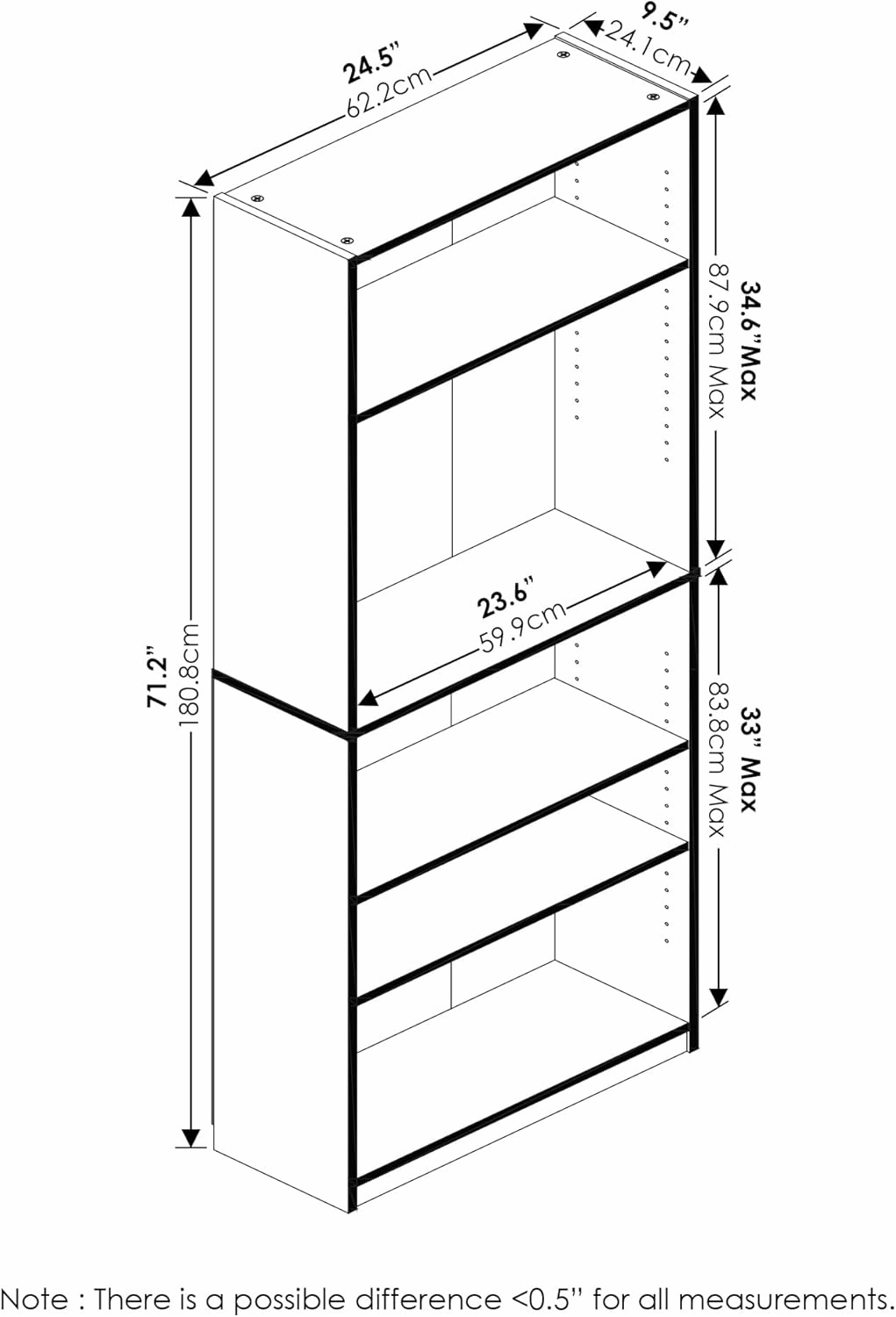 Furinno Jaya Simply Home Adjustable Shelf Bookcase, 5-Tier, Amber Pine