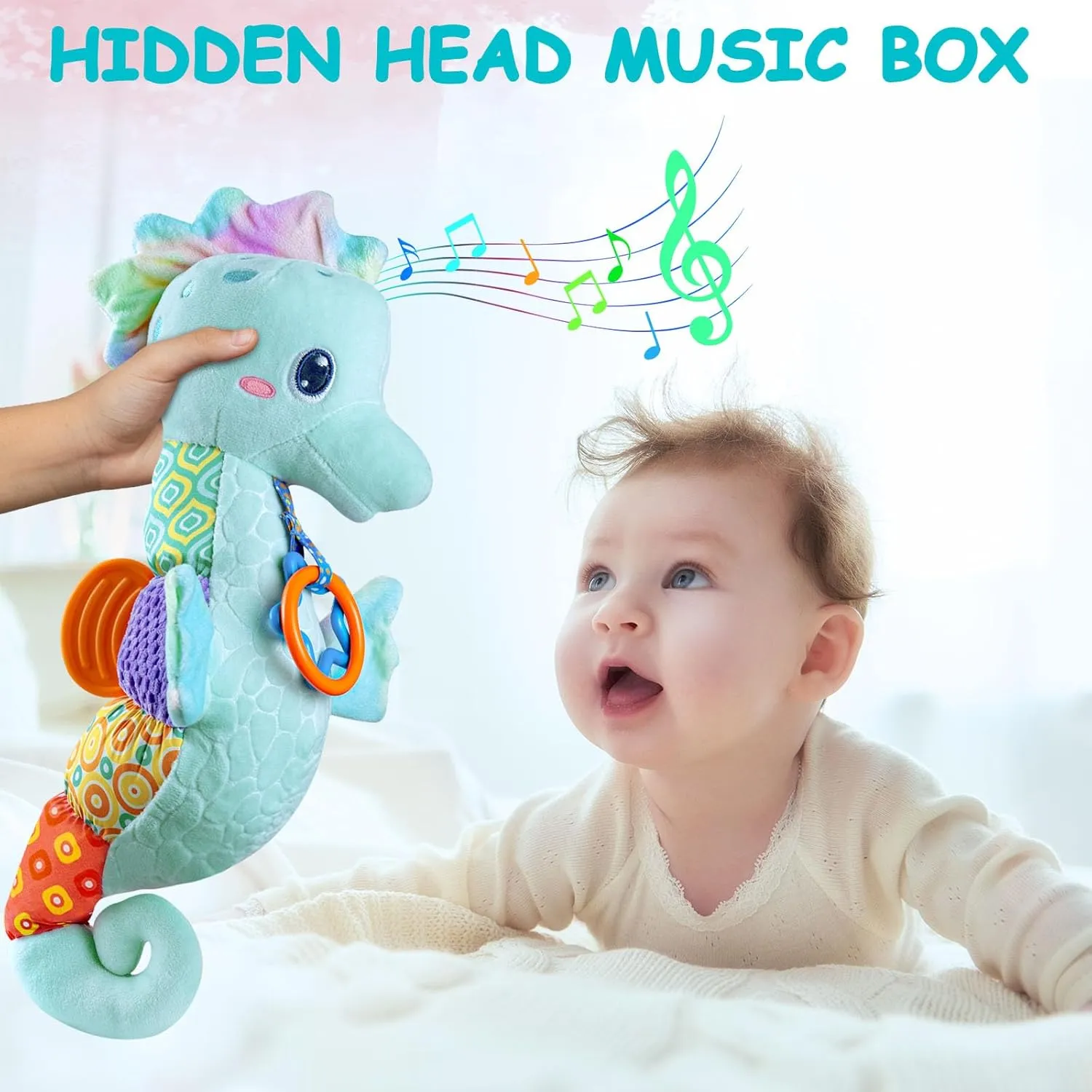 Fuzqq Baby Toys 0-6 Months,Infant Musical Stuffed Animals Soft Toy with Bright Colors,Crinkle Sound Paper, Multi-Textures & Rattles,Baby Newborn Toys for 0 3 6 9 12 Months Boy/Girls(Blue)