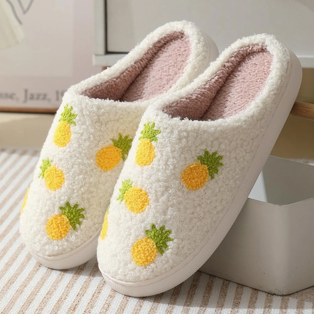 Fuzzy Cute Fruit Slippers for Women with Thick and Soft Plush Fleece Winter House Shoes